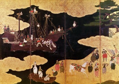 The Arrival of the Portuguese in Japan (detail) by Japanese School